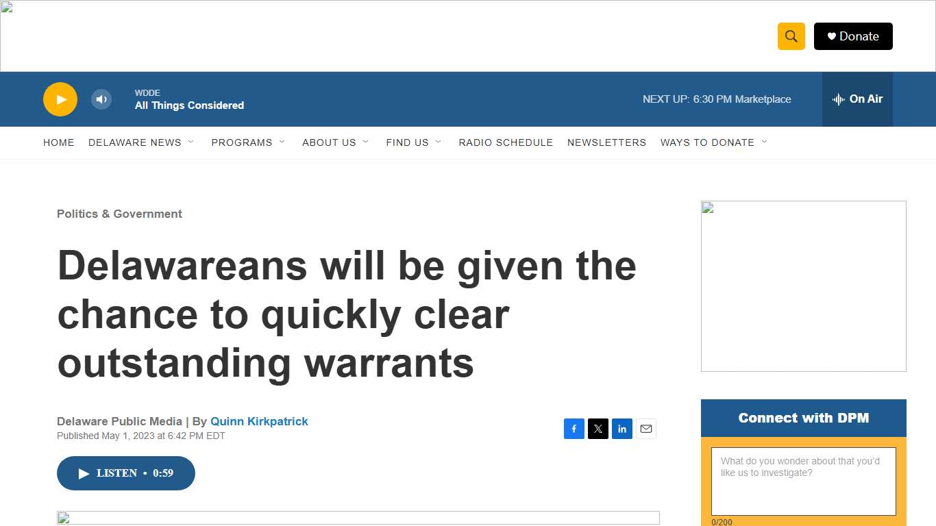 Delawareans will be given the chance to quickly clear outstanding warrants Delaware Public Media